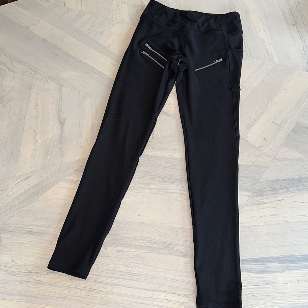 GOTTEX Size XS Leggings Classic Black Side Zipper Gym Yoga Pants - Picture 2 of 9